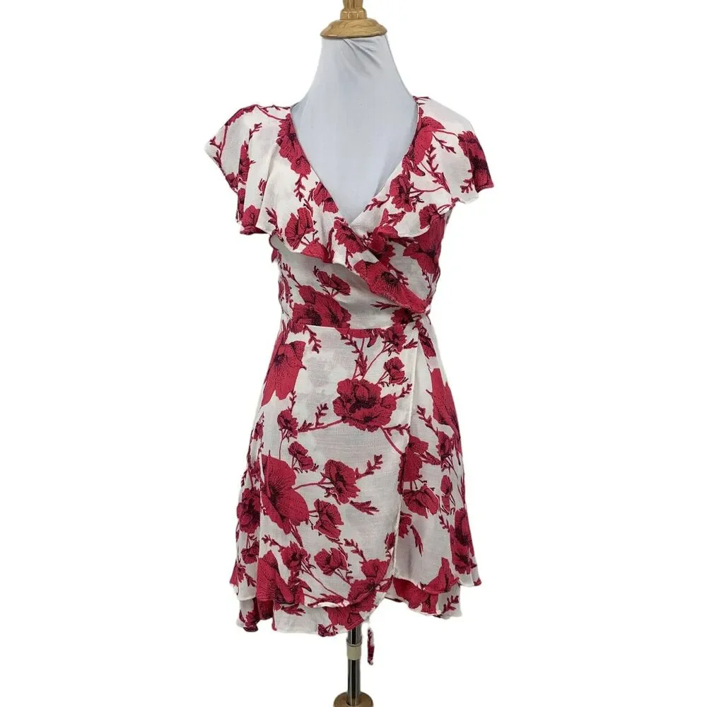 Free People French Quarter Wrap Dress Womens Extra Small Floral Waist Tie Ruffle